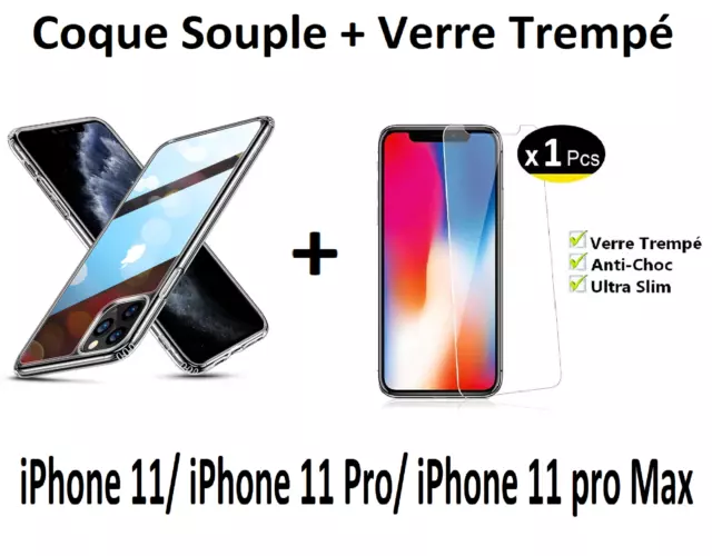 Coque Silicone + Verre Trempé Film Ecran iPhone X / XR / XS / XS MAX / 11 PRO ..
