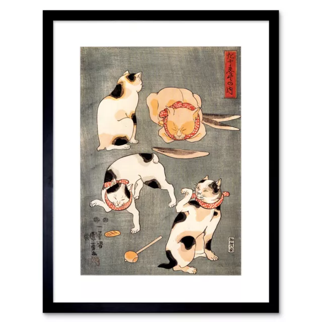 Painting Animals Cats Different Poses Utagawa Japan Framed Print 12x16 Inch