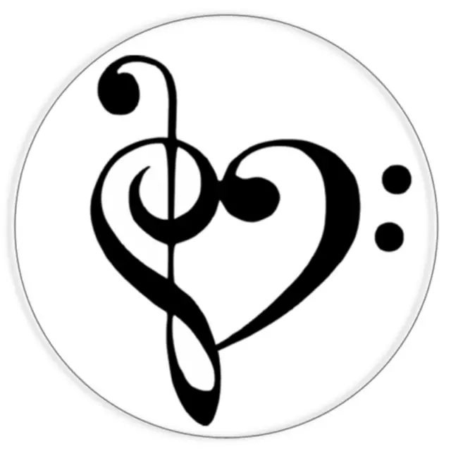 Treble Bass Clef Heart - Circle Sticker Decal 3 Inch - Music Musician Love