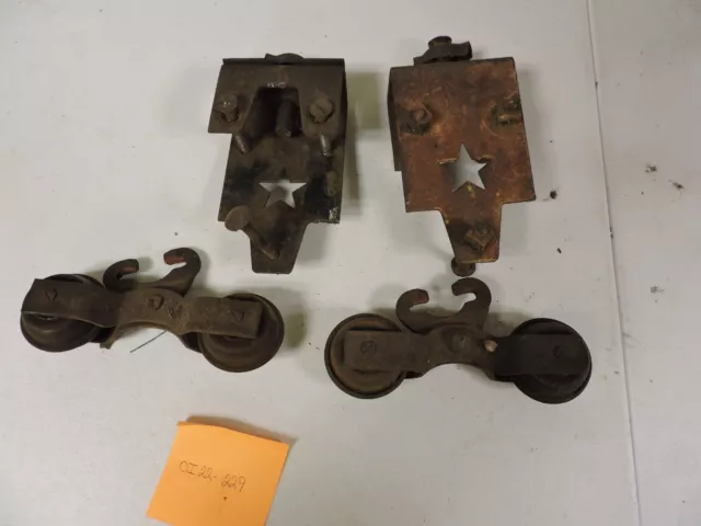 Set of 2 Antique Iron Star Large Barn Door Rollers
