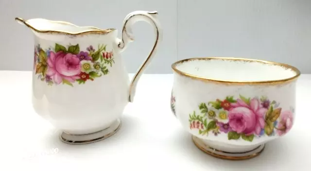 Vintage Creamer & Open Sugar Bowl Gold Trim Royal Albert Chatsworth Bone China