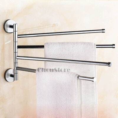 Chrome Stainless Steel Adjust Bathroom 4 Rail Bar Swivel Towel Rack Hanger Hook