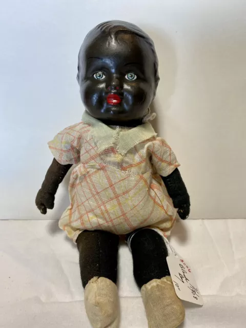 Horsman 10” African American Black Baby Doll VINTAGE Straw Stuffed Cloth Body