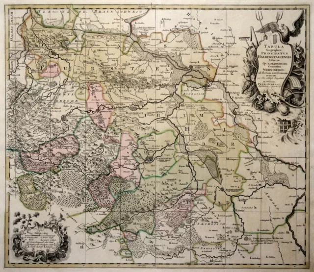 Halberstadt Fürstentum Original Kupferstich Landkarte Schenk 1762