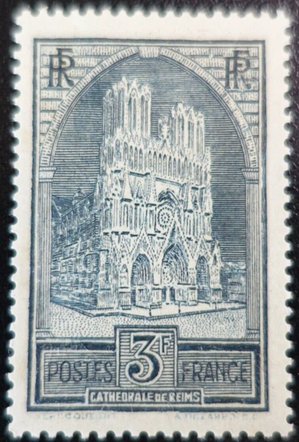 Frankreich Briefmarke Kathedrale von Reims N° 259a Art II neuer Stempel MH