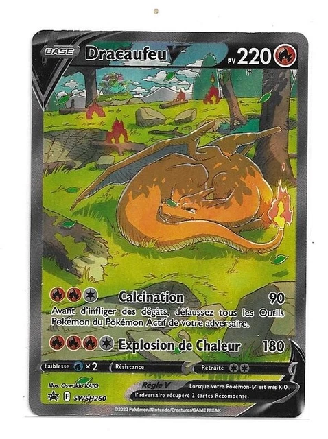 CARTE POKÉMON DRACAUFEU Niveau 76 150 PV+ pochette (Brillante et