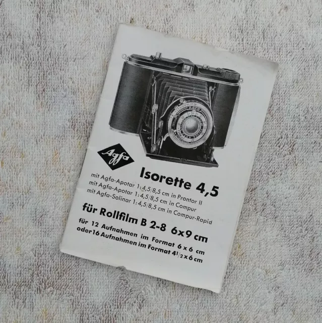 Manuale d'uso anteguerra fotocamera foto AGFA ISORETTE 4,5 Prontor Compur Rapid