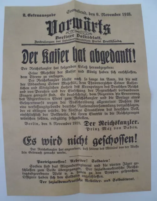 GERMAN POSTER ANNOUNCING THE KAISER'S ABDICATION, 1918 # Read Full Description!!