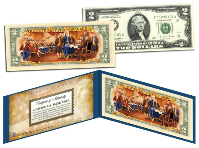 TWO DOLLAR $2 U.S. Bill Genuine Legal Tender Currency COLORIZED * REVERSE * SIDE