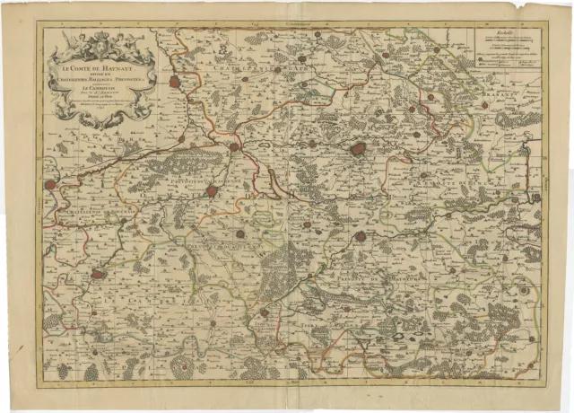 Antique Map of the County of Hainaut by Jaillot (1692)