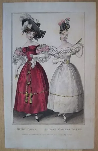Mode. Altkolorierter Mode-Kupferstich aus " Costume Parisien" um 1829