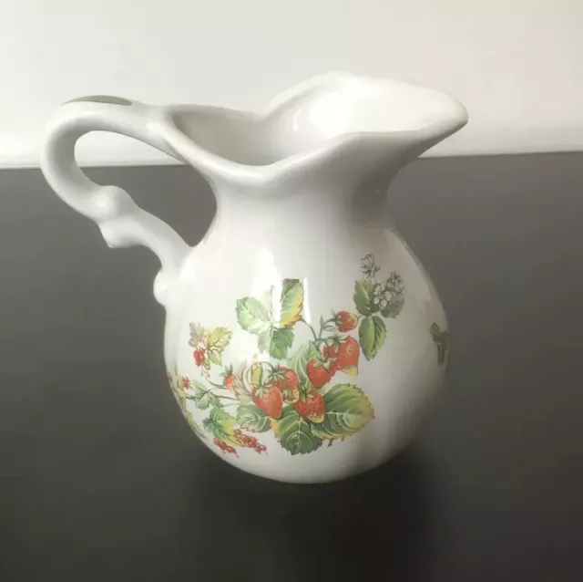 Ceramic White Ornate Strawberry Jug. Height 12cm.