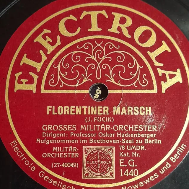 Hackenberger FRANKONIA / FLORENTINER Marsch Schellackplatte 78upm 78rpm 2