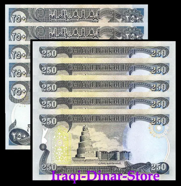 2,500 Iraqi Dinar 10 x 250 Iraq - Unc. Lot of 10 - From A Bundle - New Currency