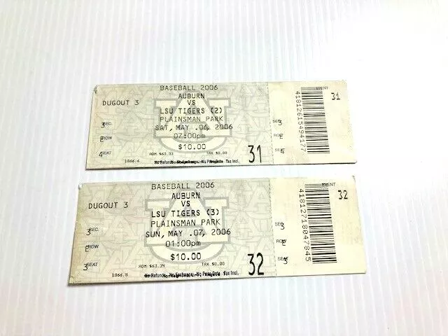 Lot 2 May 6 & 7, 2006 LSU v Auburn Baseball Tickets Plainsman Park