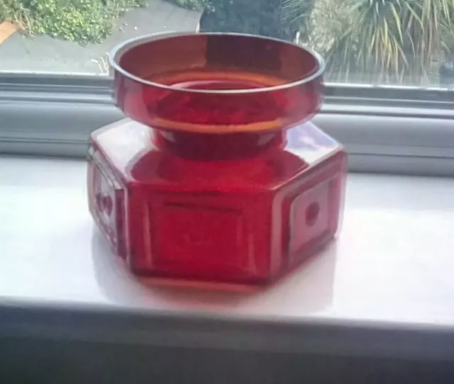 dartington glass flame  red hexagonal candle holder FT88