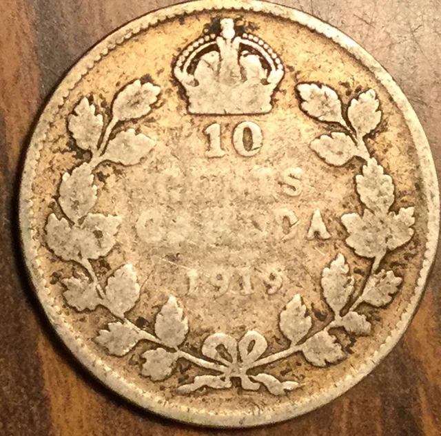 1919 Canada Silver 10 Cents Coin