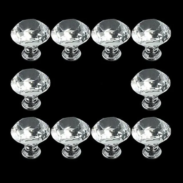 10X Diamond Crystal Glass Door Drawer Cabinet Wardrobe Pull Handle Knob 30 mm-wf 3
