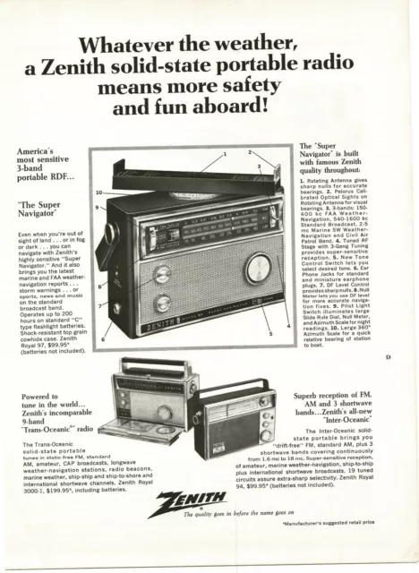 1967 ZENITH Super Navigator portable transistor radio Vintage Print Ad