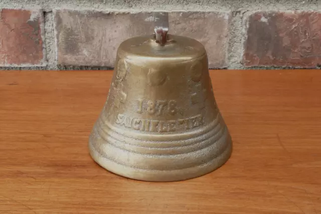 Antique 1878 Swiss Brass 3.75" Tall COW BELL Saignelegier Chiantel Fondeur Cross