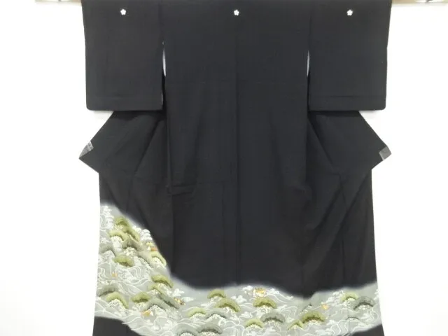 6966407: Japanese Kimono / Vintage Tomesode / Embroidery / Pine & Rough Wave