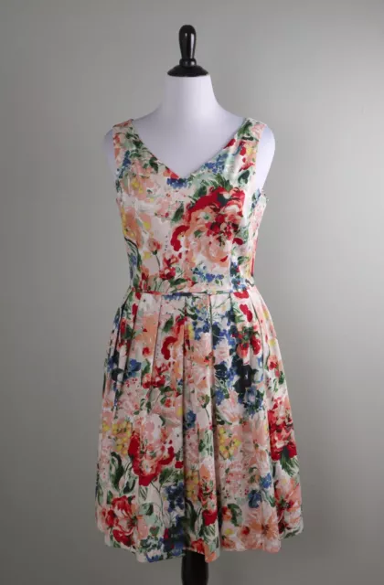 TAHARI Arthur S Levine ASL $128 Watercolor Floral Lined Pleated Dress Size 12