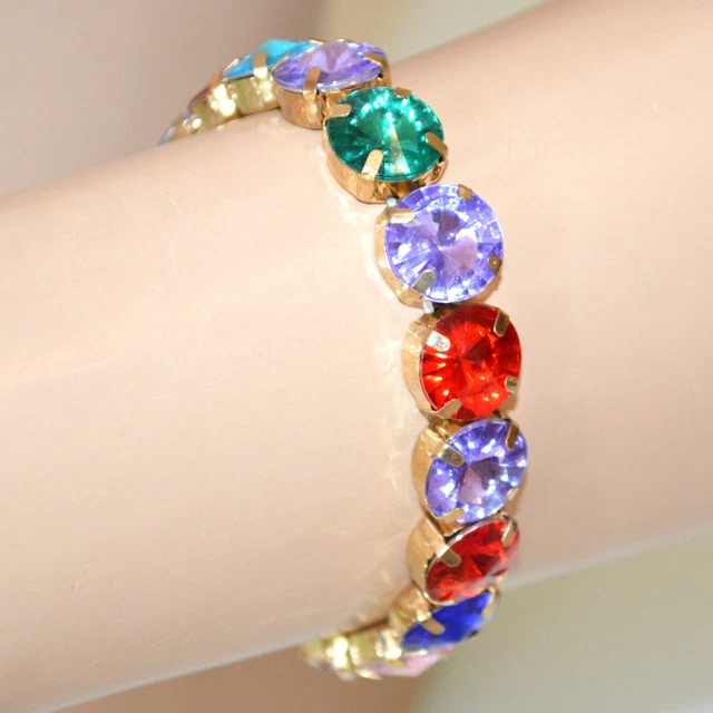 Bracciale donna cristalli colorati oro dorato elastico a molla estensibile UW40