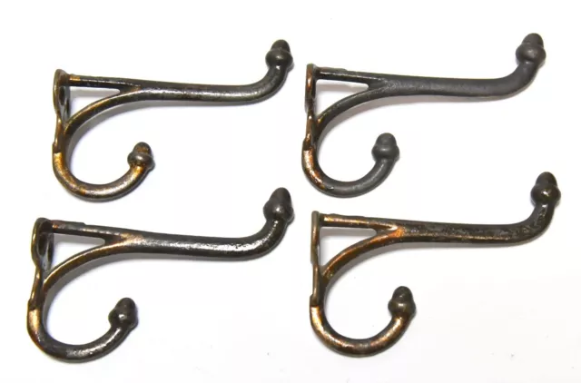 4 Matching Vintage  Japanned Brass Finish Acorn Tip Wall Mount Hat / Coat Hooks