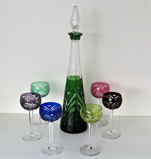 SERVICE A LIQUEUR Carafe + 6 Verres Cristal Taillé Doublé Couleur Saint-Louis ?