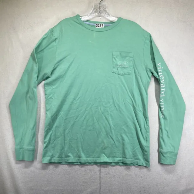 Vineyard Vines Women's Long Sleeve Graphic T-Shirt Light Green Size S Faded