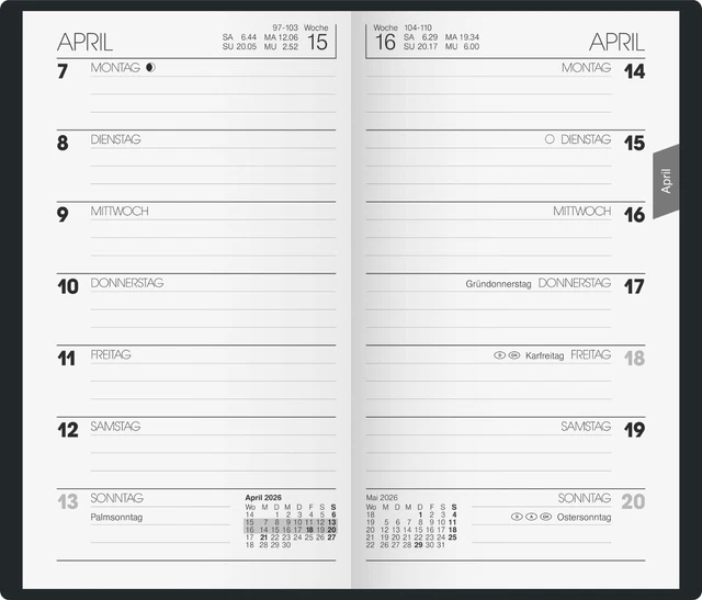  BRUNNEN TASCHENKALENDER 2026 Wochenkalender 9x15cm Modell 758 Einband Bildidee 