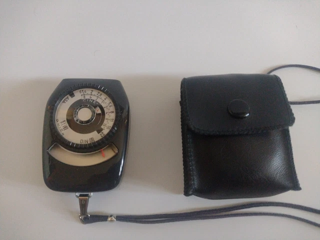 Medidor de exposición de luz rápida Bewi vintage en estuche de cuero totalmente funcional