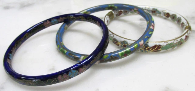 Lot of 3 Vintage Cloisonne Enameled Bangle Bracelets ~ 11-B950