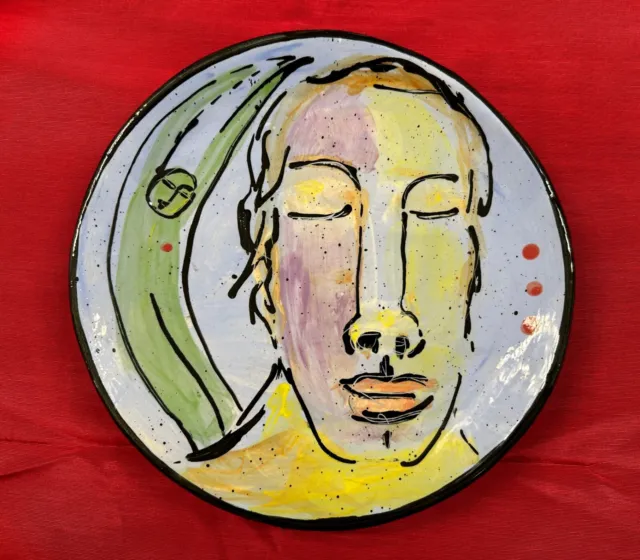 Debra Fritts hand-painted studio pottery portrait plate