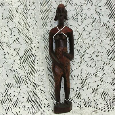 African Wood Statue Hand Crafted Carved 12 1/2" Tall Figurine Tribal Art Kenya?