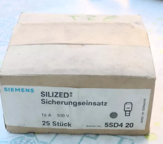 25x Siemens 5SB420 Fusible de type SILIZED taille DII, 16A, gG 500V. Lot de 25