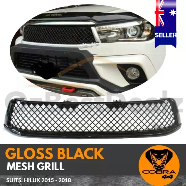 FRONT GRILL Suitable for TOYOTA HILUX 2015 - 2018 GLOSS BLACK MESH GRILLE