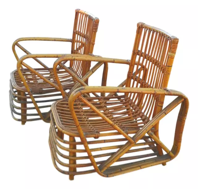 coppia di poltrone + tavolo in rattan bambù design paul frankl anni 40 vintage