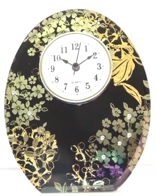 Reloj de abrigo ovalado de flores de oro y plata números arábigos 17 cm regalo hogar