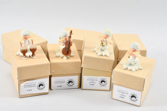 J69D37- 7x Geissler Schneeflöckchen Musiker Figur, Erzgebirge