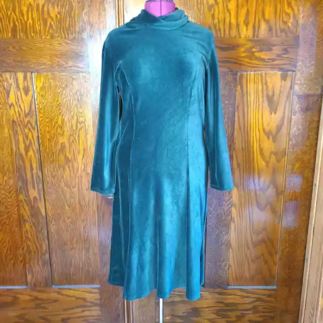 Vintage Talbots Green Sweater Dress Velvet Size Med Cotton Blend Turtleneck