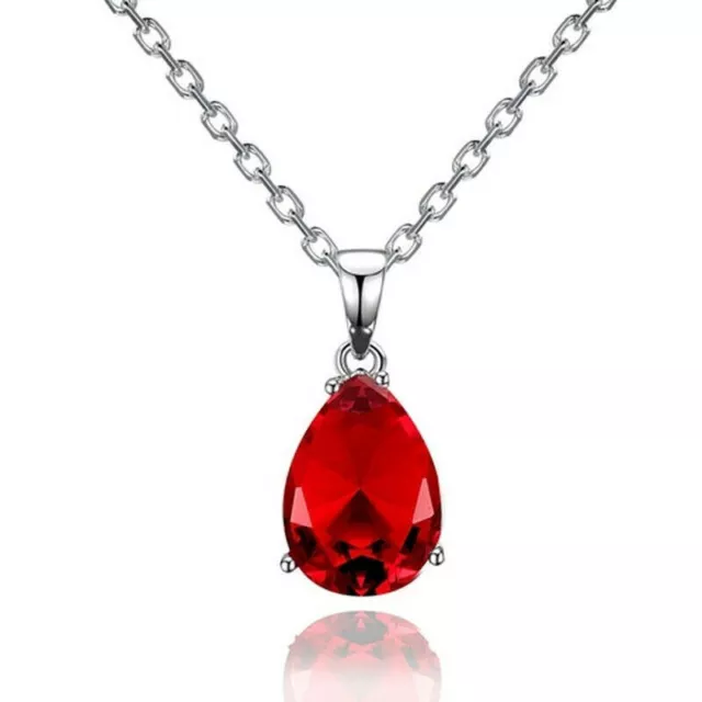 Fashion Lady Silver Drop Red Zircon Pendant Necklace Classic Joker Jewelry Gift