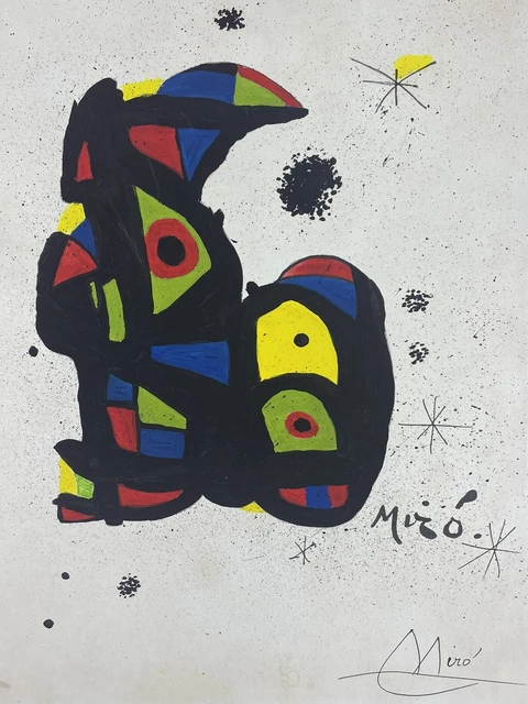 Joan Miro (Handmade) Drawing - Painting Inks on old paper signed & stamped