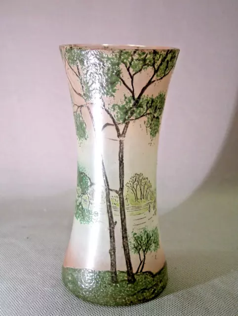 Jugendstil - kleine handemaillierte Vase von Legras mit Flusslandschaft um 1900