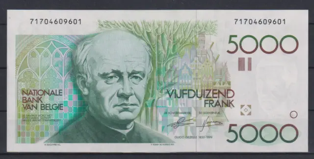 Belgium VERY RARE 5000 Francs Guido Gezelle 1982.1992 P145 AU. AUNC &93