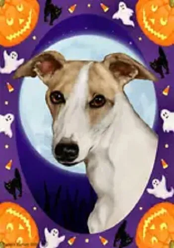 Halloween Garden Flag - Fawn and White Whippet 124411