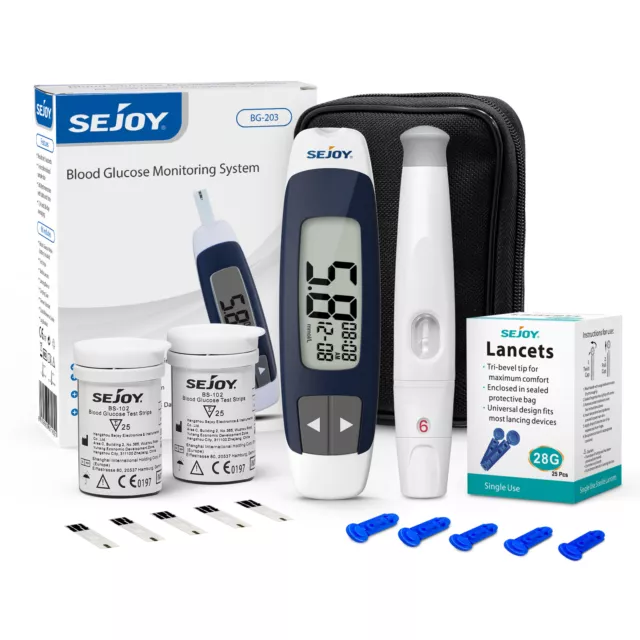 SEJOY Blutzuckermessgerät Set mit 50 Teststreifen 50 Blutlanzetten Diabetes-Set