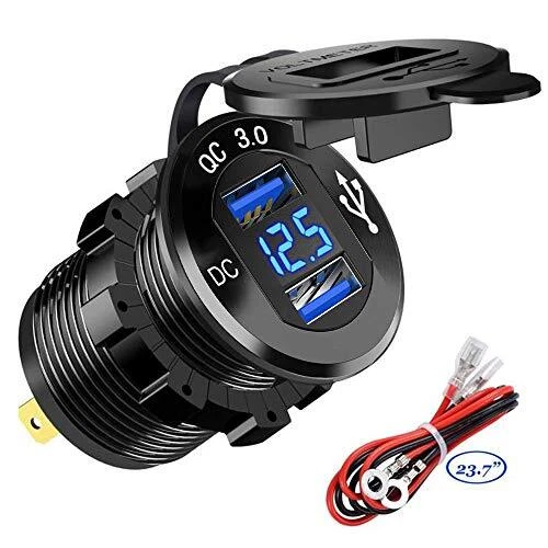 Chargeur de Voiture Rapide USB Deux QC3.0 USB Les Ports, 12V / 24V 36W Étanche a