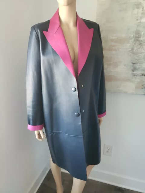 Lanvin Women's Blue and Pink Leather Coat Size 42