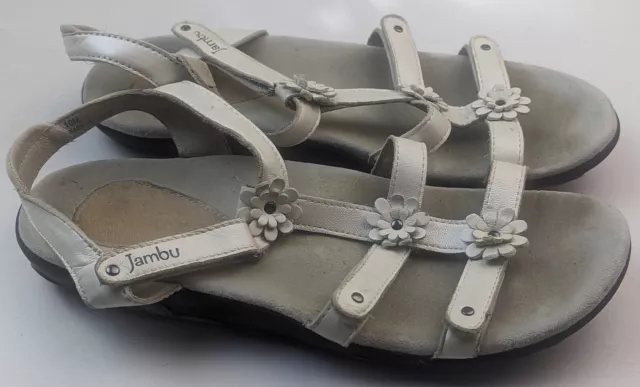 Jambu White Vegan Leather Ankle Strap Sandals Womens Size 10 M Flowers